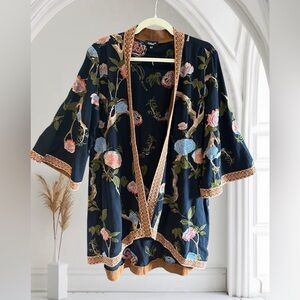 NEW SUNDANCE TOLANI Romance Blooms Embroidered Kimono Jacket navy ‎ XL-2X
